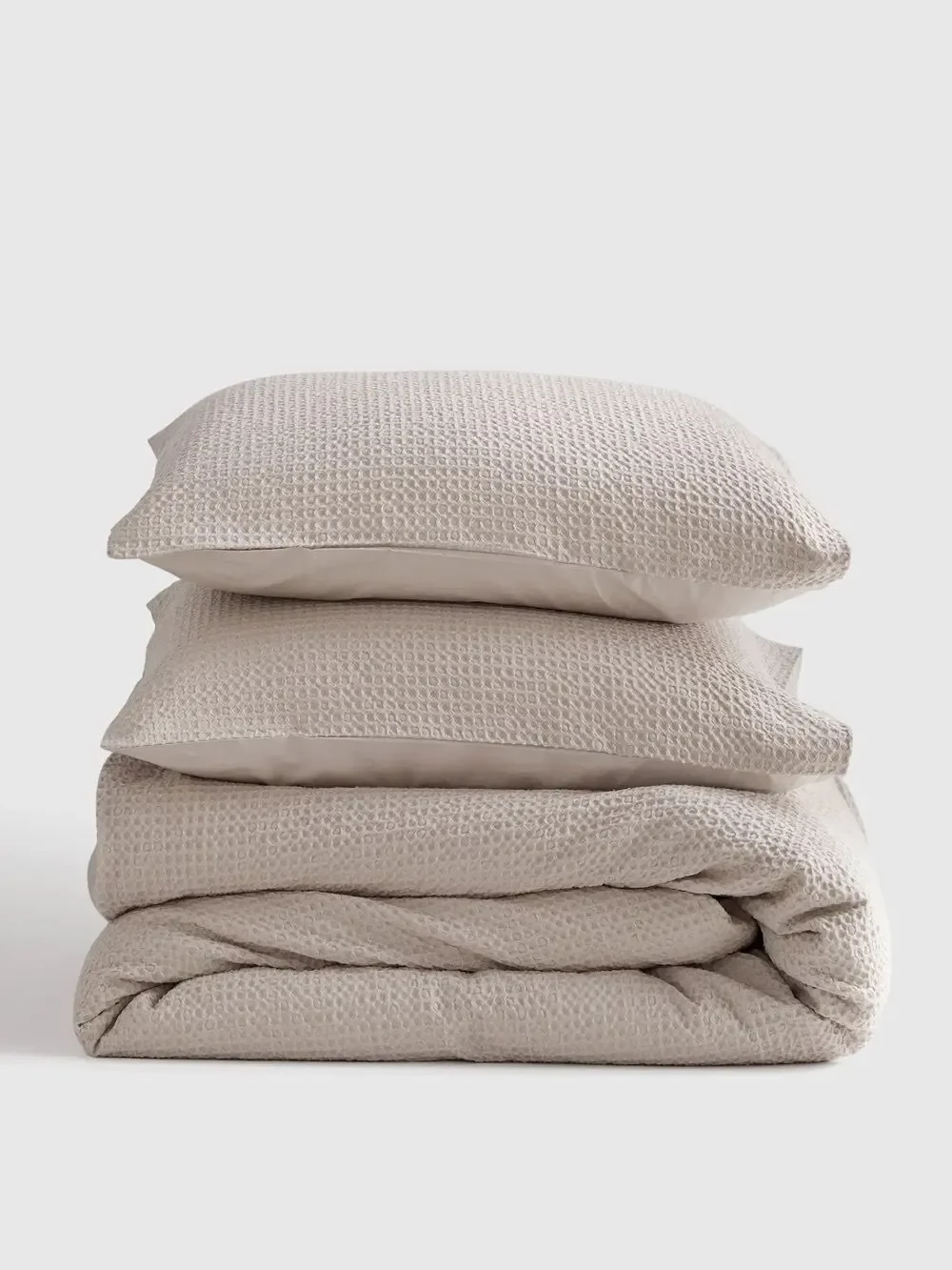 NWT Quince Organic Luxe Honeycomb Sand (Light Tan) Duvet Cover Set with Shams!